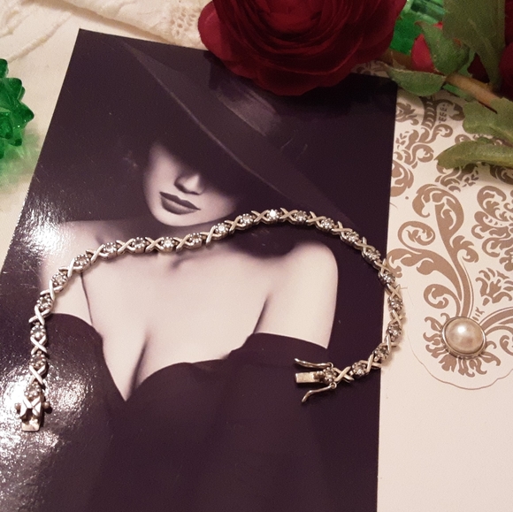 VINTAGE 925 SOLID STERLING SILVER CZ LOVE & KISSES TENNIS BRACELET - Picture 10 of 12